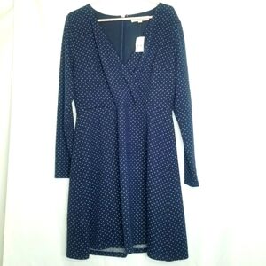 Loft Blue‎ White Geo Jacquard V-Neck Faux Wrap Dress Size 12 NWT
